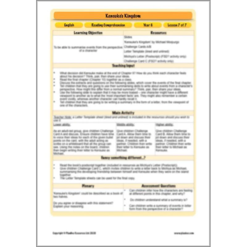 Kensuke's Kingdom: Reading Comprehension - Image 76